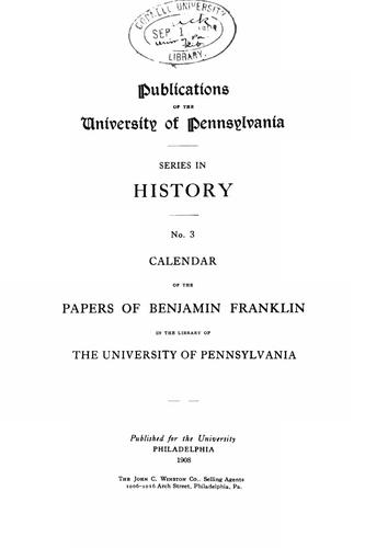 Cover for Calendar of the papers of Benjamin Franklin in the library of the University of Pennsylvania