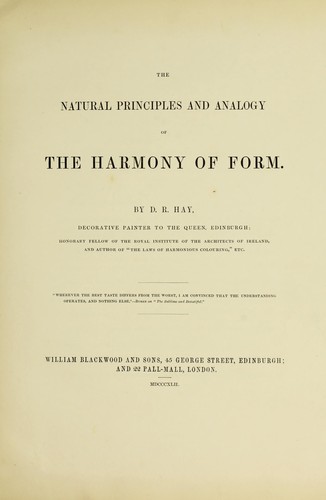 Cover for The natural principles and analogy of the harmony of form.