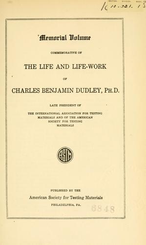 Cover for Memorial volume commemorative of the life and life-work of Charles Benjamin Dudley