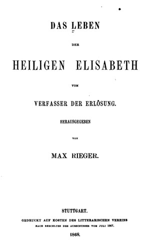 Cover for Das Leben der Heiligen Elisabeth, vom Verfasser der Erlösung