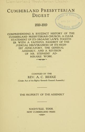 Cover for Cumberland Presbyterian digest, 1810-1919