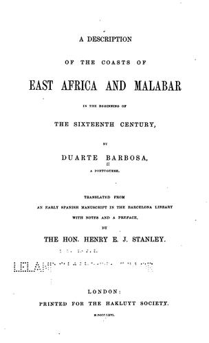 Cover for description of the coasts of East Africa and Malabar in the beginning of the sixteenth century