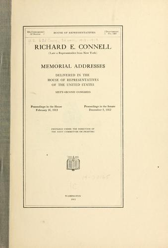 Cover for Richard E. Connell (late a representataive from New York) Memorial addresses.