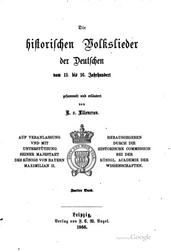 Cover for Die historischen Volkslieder der Deutschen vom 13. Bis 16. Jahrhundert