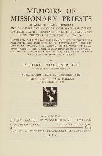Cover for Memoirs of missionary priests as well secular as regular and of other Catholics of both sexes