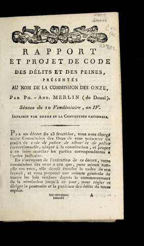 Cover for Rapport et projet de code des de lits et des peines