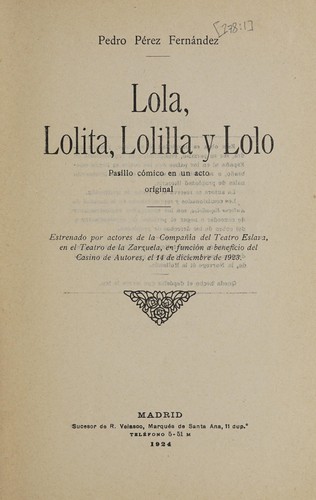 Cover for Lola, Lolita, Lolilla y Lolo
