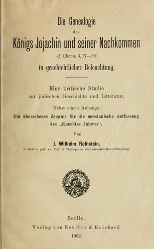 Cover for Die Genealogie des Königs Jojachin und seiner Nachkommen