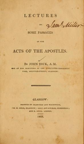 Cover for Lectures on some passages of the Acts of the apostles