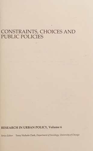Cover for Constraints, choices and public policies