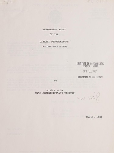 Cover for Management audit of the Library Department's automated systems