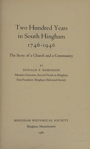 Cover for Two hundred years in South Hingham, 1746-1946