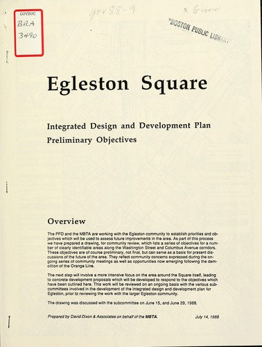 Cover for Egleston square: integrated design and development plan preliminary objectives