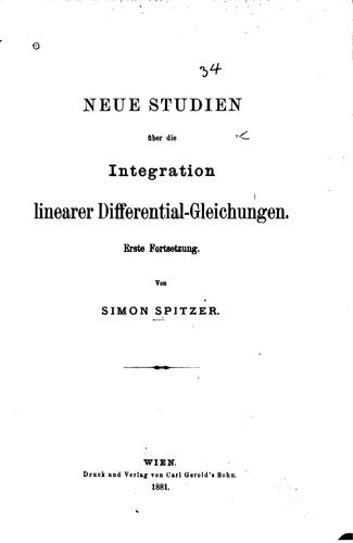 Cover for Neue Studien über die Integration linearen Differential-gleichungen