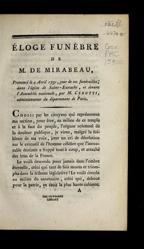 Cover for E loge fune  bre de M. de Mirabeau