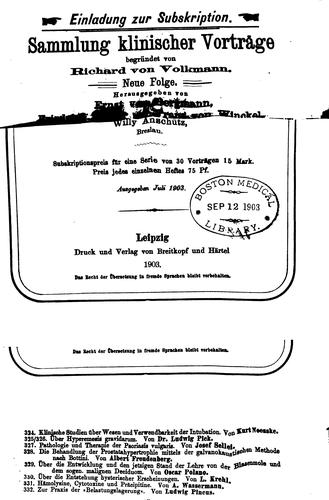 Cover for Sammlung klinischer Vorträge in Verbindung mit deutschen Klinikern