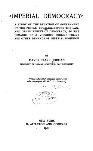 Cover for Imperial Democracy: A Study of the Relation of Government by the People ...