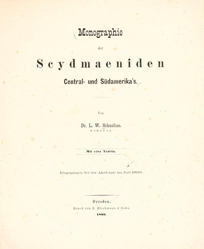 Cover for Monographie der Scydmaeniden Central- und Südamerika's.