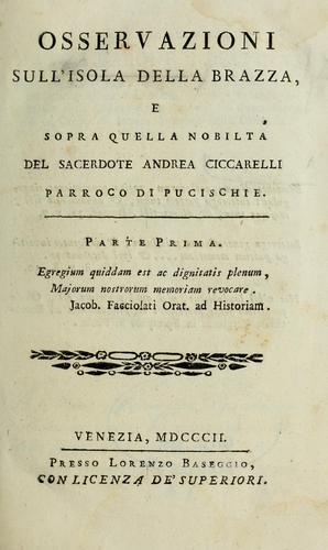 Cover for Osservazioni sull'isola della Brazza e sopra quella nobilta