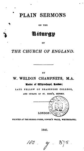 Cover for Plain sermons on the liturgy of the Church of England