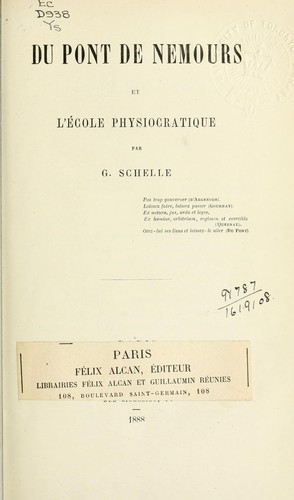 Cover for Du Pont de Nemours et l'école Physiocratique.