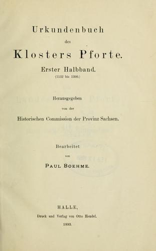 Cover for Urkundenbuch des Klosters Pforte