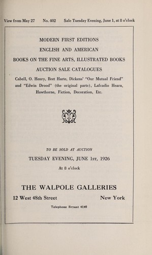 Cover for Modern first editions, English and American, books on the fine arts, illustrated books, auction sale catalogues