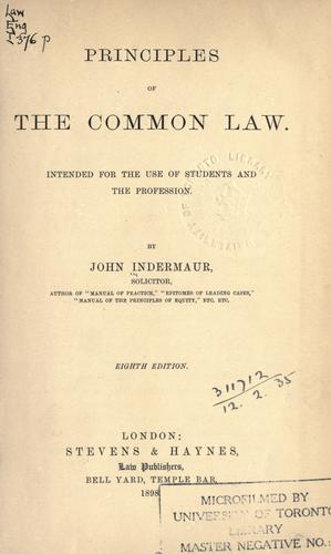 Cover for Principles of the common law