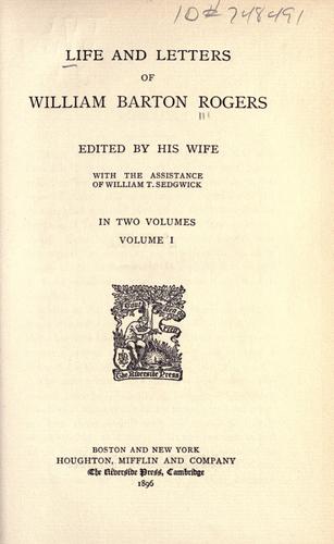 Cover for Life and letters of William Barton Rogers