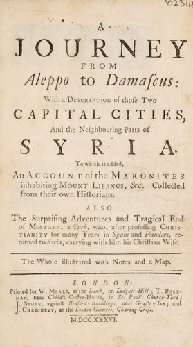 Cover for A journey from Aleppo to Damascus. With a description of those two capital cities, and the neighbouring parts of Syria