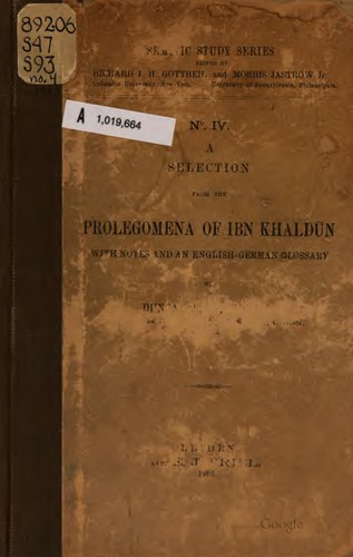 Cover for A selection from the Prolegomena of Ibn Khaldūn
