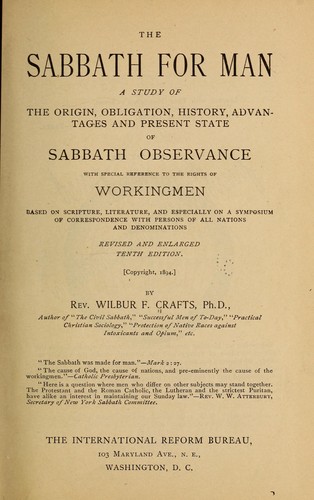 Cover for The Sabbath for man