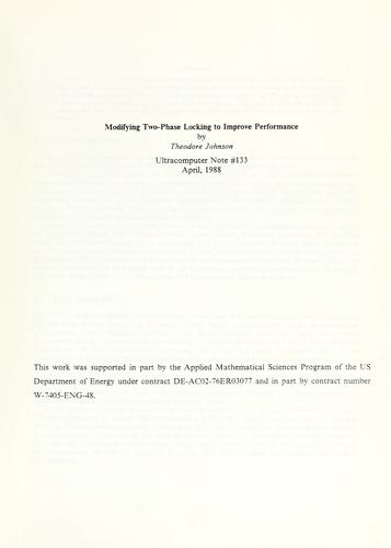 Cover for Modifying two-phase locking to improve performance.