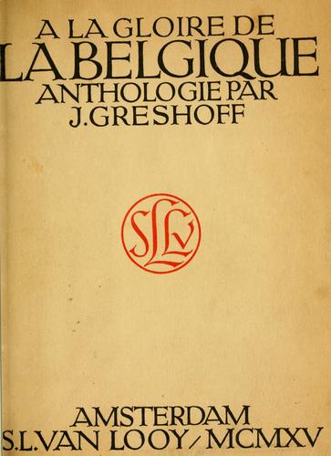 Cover for A la gloire de la Belgique