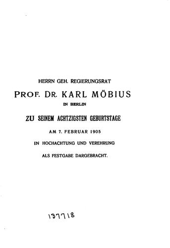 Cover for Festschrift zum achtzigsten Geburtstage des Herrn geheimen Regierungsrats ...