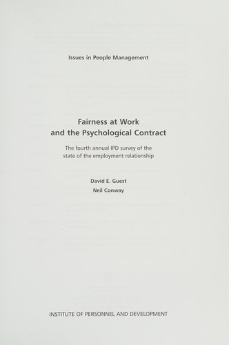 Cover for Fairness at Work and the Psychological Contract (Issues in People Management)