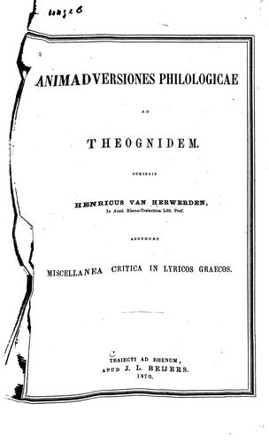 Cover for Animadversiones philologicae ad Theognidem