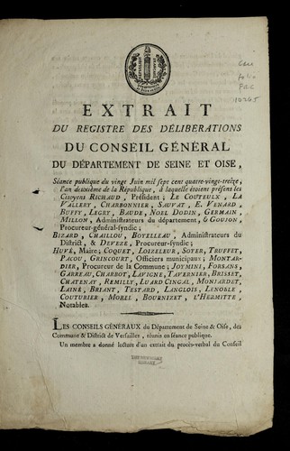 Cover for Extrait du registre des de libe rations