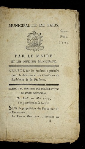 Cover for ... Arre te  sur les mesures a   prendre pour la de livrance des certificats de re sidence & de pre sence