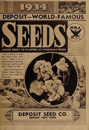 Cover for Deposit world famous seeds mailed direct to planters at wholesale prices, 1934