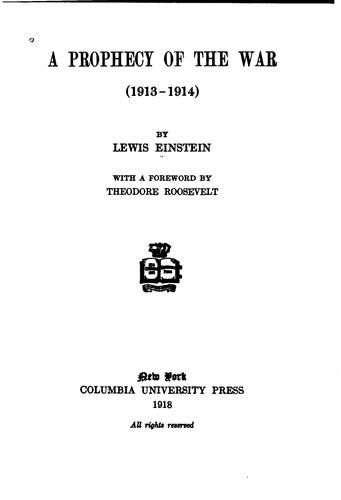 Cover for prophecy of the war (1913-1914)