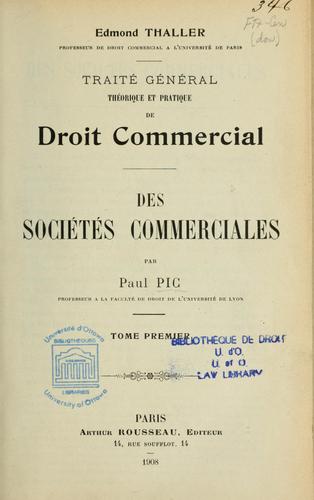 Cover for Des sociétés commerciales