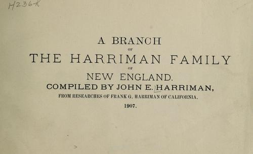 Cover for A branch of the Harriman family of New England