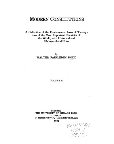 Cover for Modern Constitutions: A Collection of the Fundamental Laws of Twenty-two of the Most Important ...