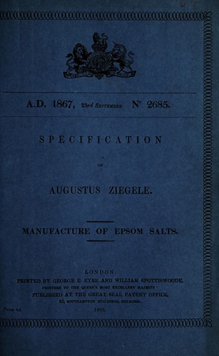 Cover for Specification of Augustus Ziegele