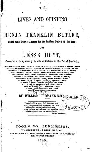 Cover for The Lives and Opinions of Benj'n Franklin Butler: United States District Attorney for the ...