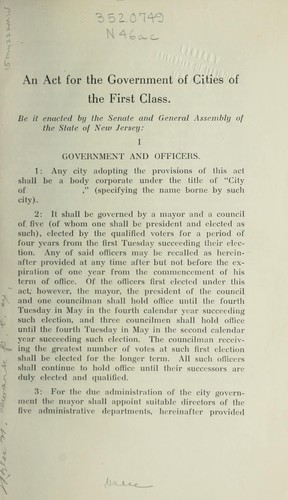 Cover for An act for the government of cities of the first class