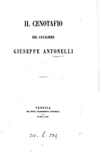 Cover for Il cenotafio del cavaliere Giuseppe Antonelli [signed L. Pizzo].