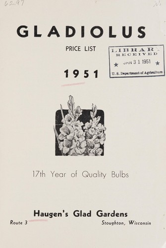 Cover for Gladiolus price list, 1951