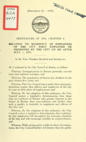 Cover for Ordinances of 1976, chapter 9, relative to residency of employees of the city first employed or promoted by the city on or after July 1, 1976